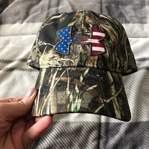 Camouflage and American Flag Under Armour Hat
